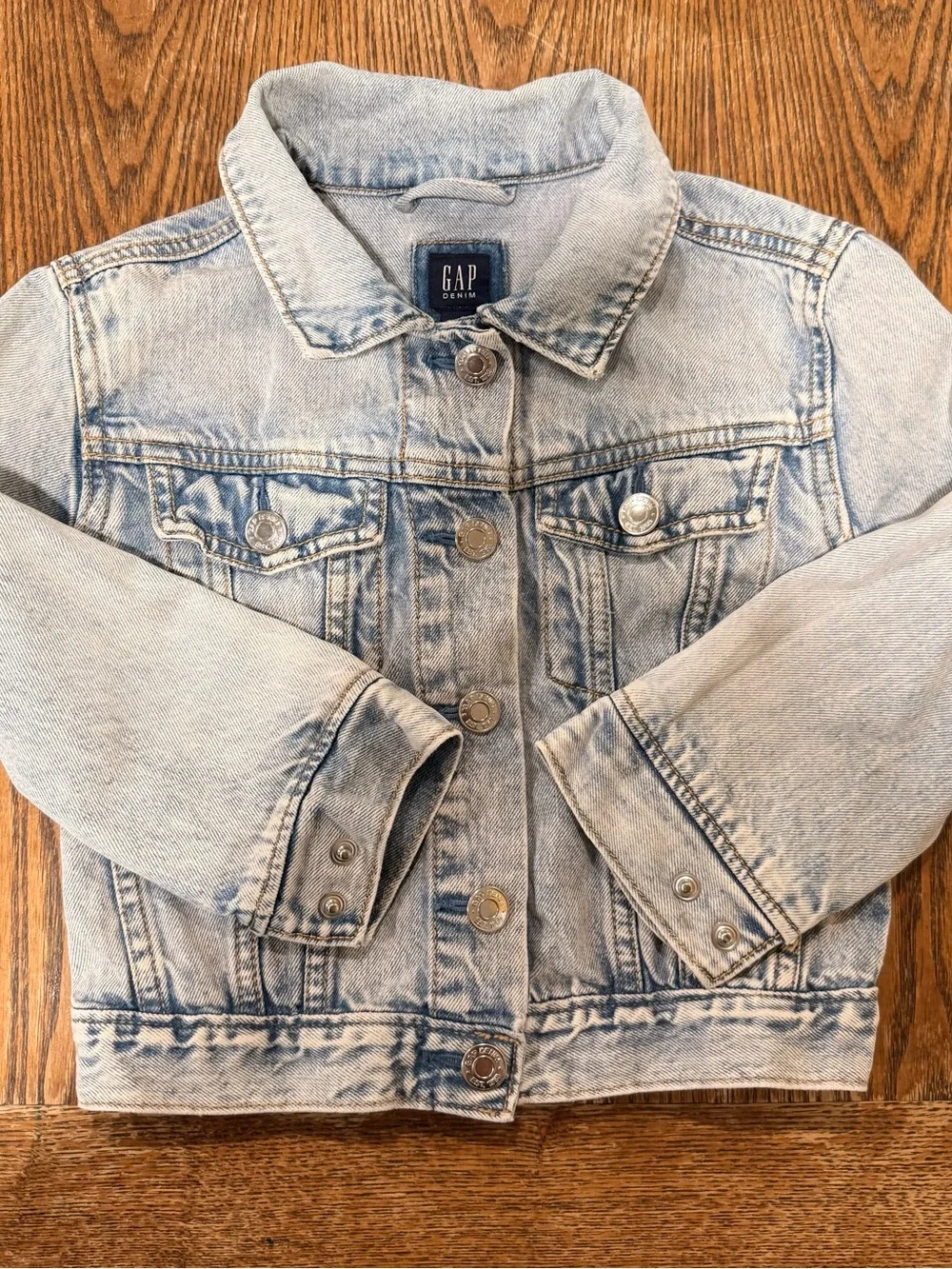 GAP Light Wash Denim Jacket with Multicolor Sequin Rainbow